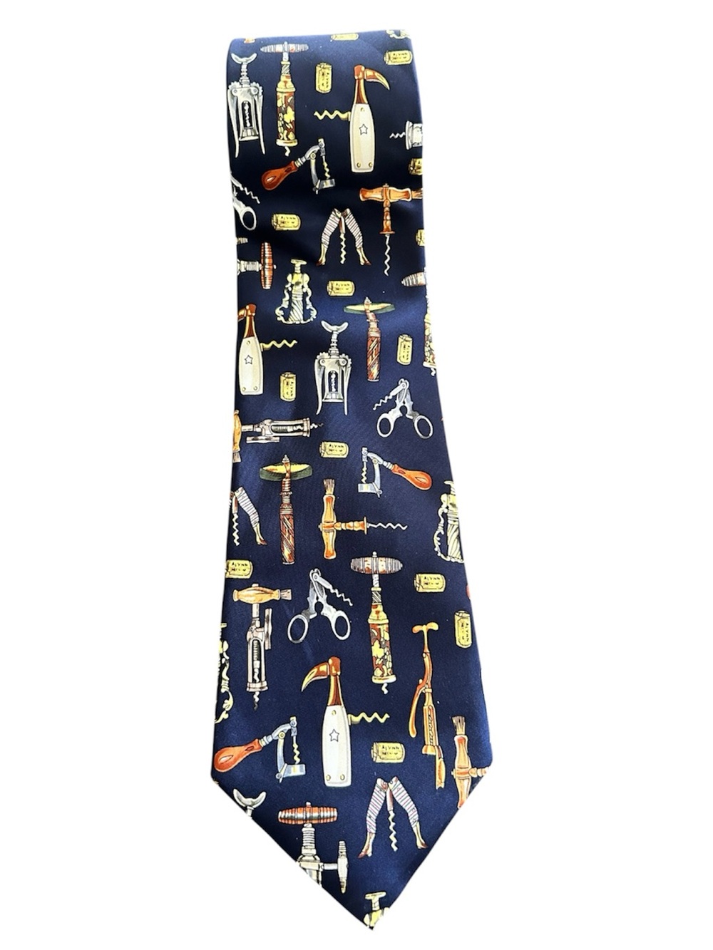 Alynn neckwear corkscrew collection printed tie navy blue 100% silk